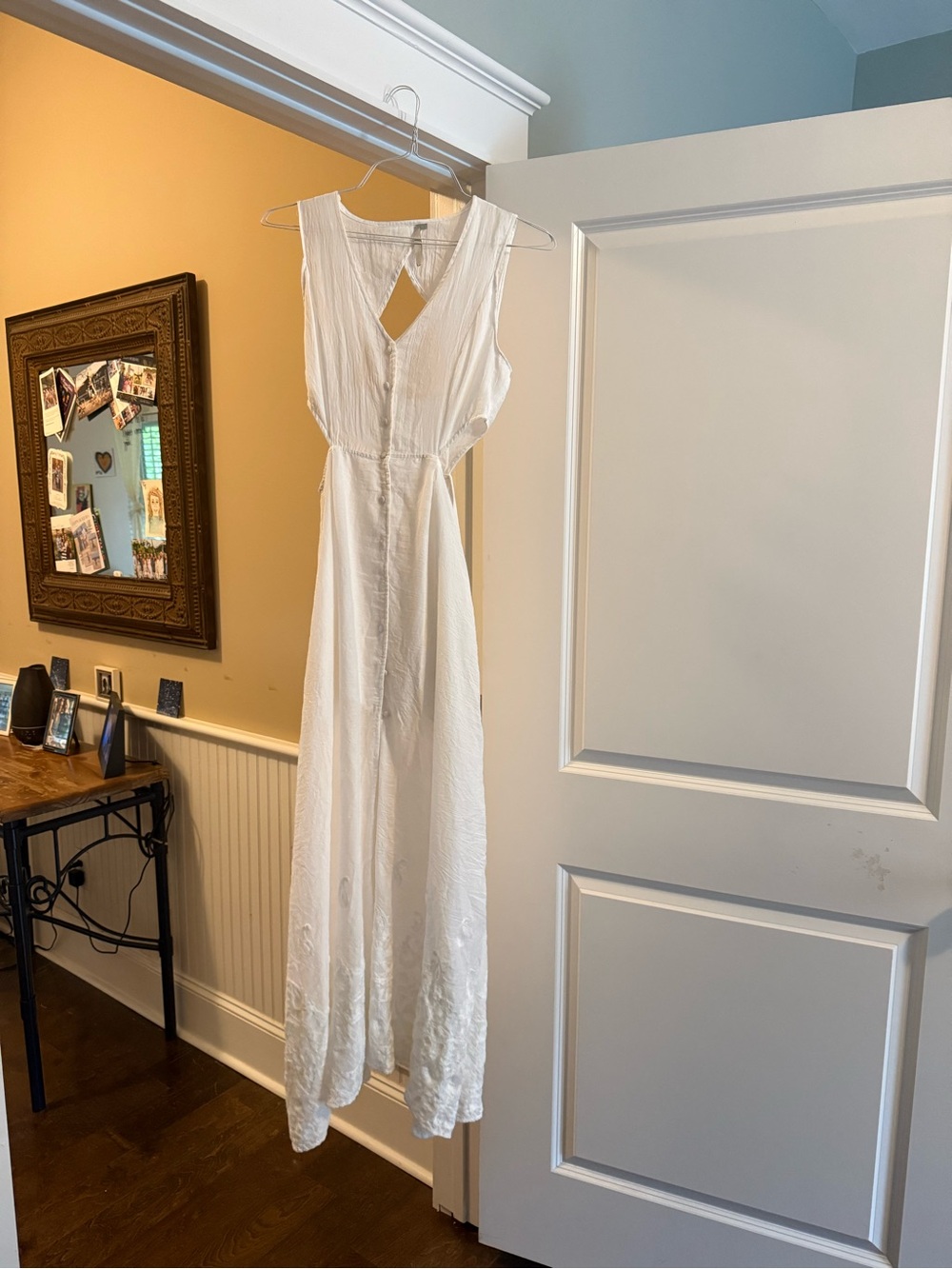 White Maxi Dress with Subtle Embroidery and cut out back